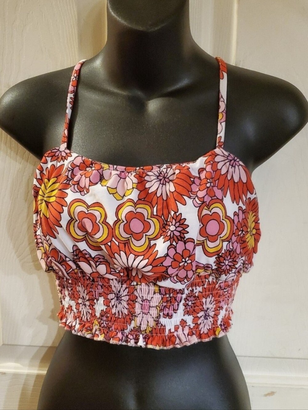 Rue21 Floral Smocked Crop Top in Pink & Orange